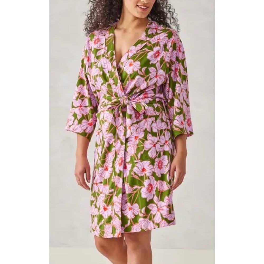 Vera Bradley Knit Robe Scattered Anemones Purple Floral Green L/XL NEW